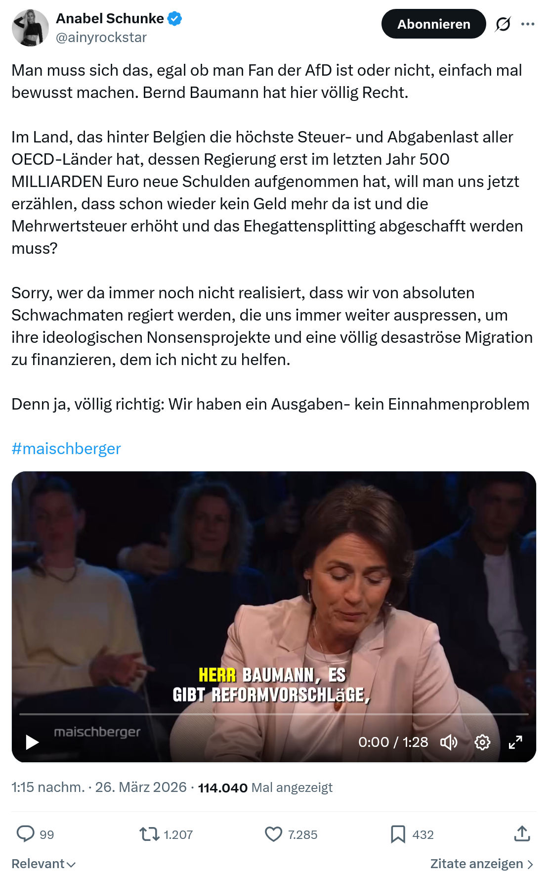 Anabel Schunke: Man muss sich das, egal ob man Fan der AfD…
