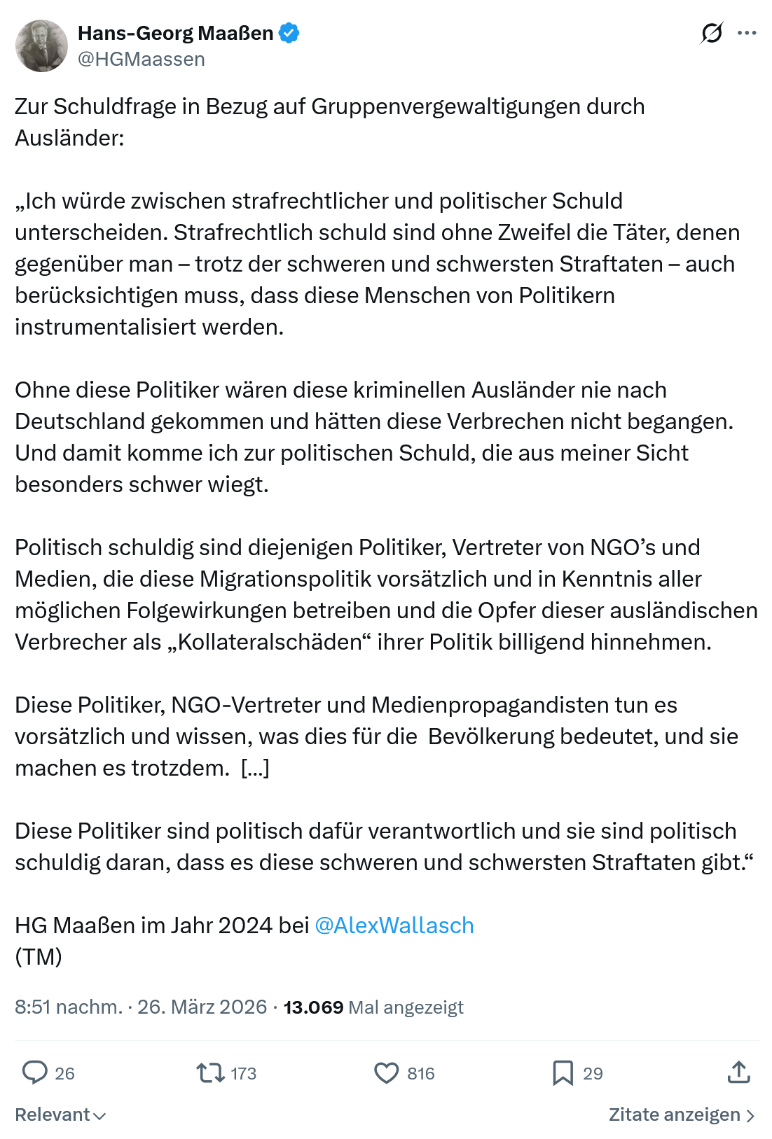 Hans-Georg Maaßen: Zur Schuldfrage in Bezug auf Gruppenvergewaltigungen durch Ausländer…