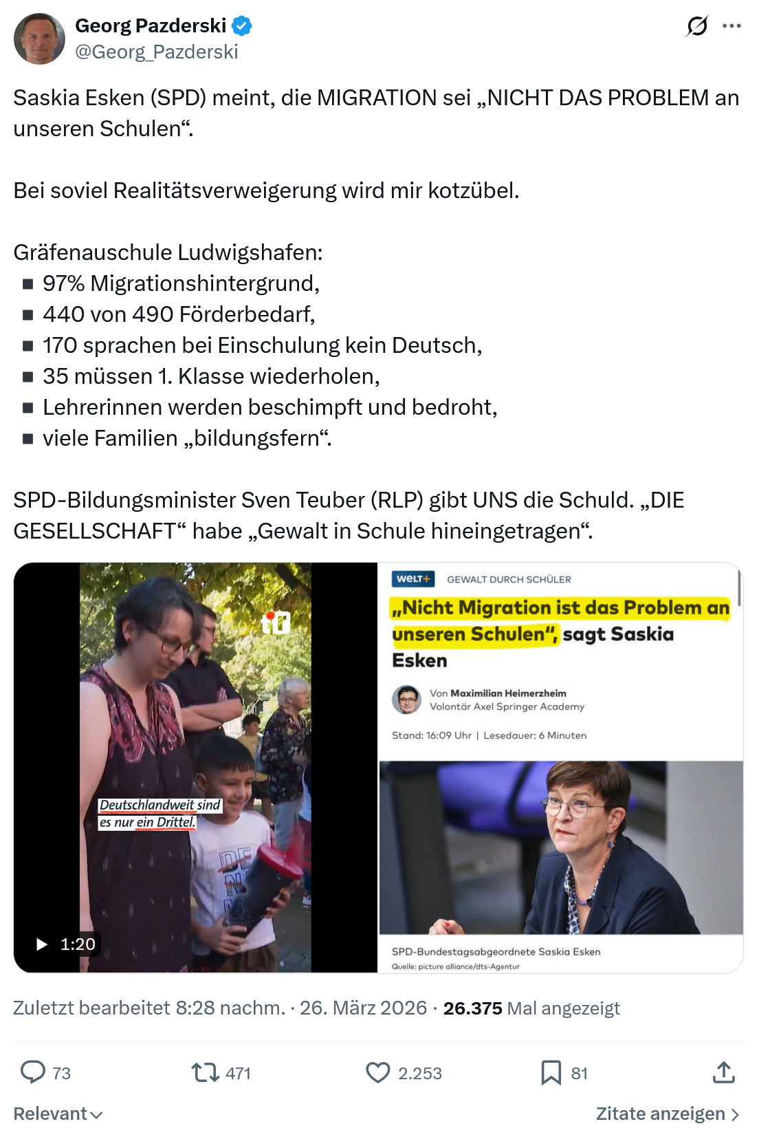 Georg Pazderski: Saskia Esken (SPD) meint…