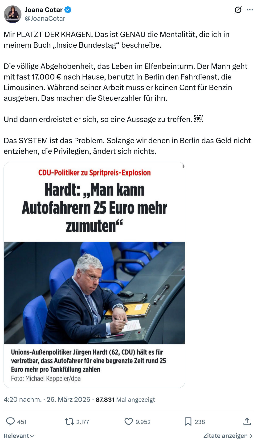 Joana Cotar: Mir PLATZT DER KRAGEN…
