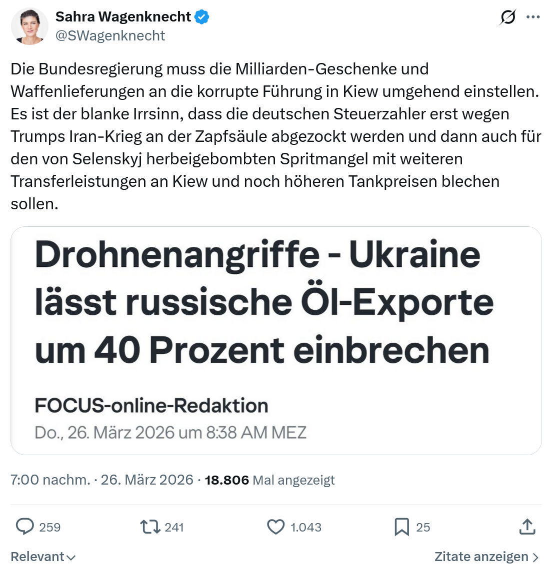 Sahra Wagenknecht: Die Bundesregierung muss die Milliarden-Geschenke…