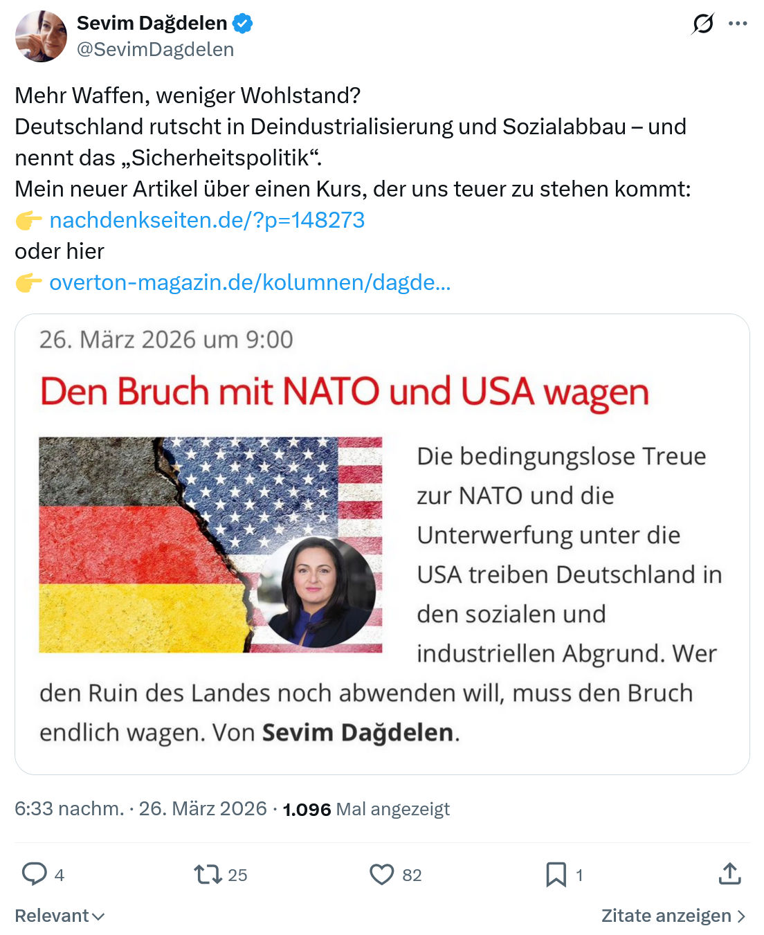 Sevim Dagdelen: Mehr Waffen, weniger Wohlstand…