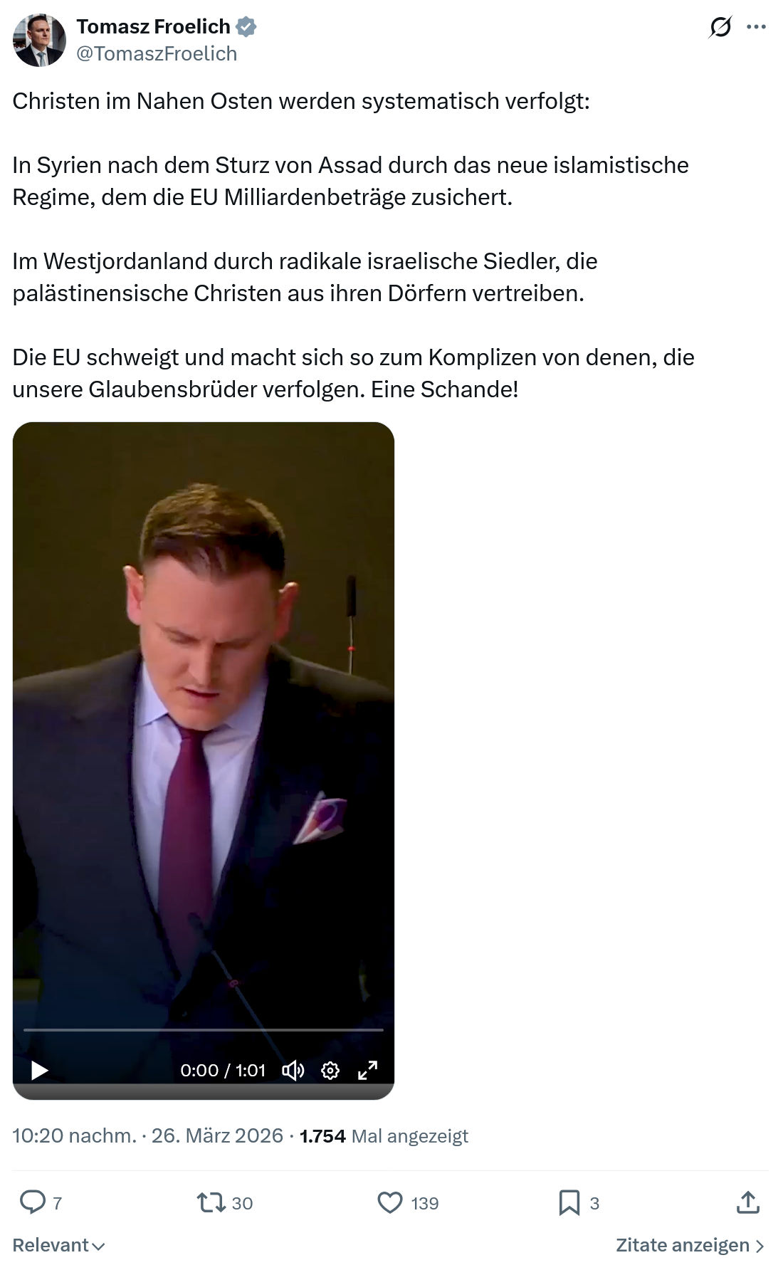 Tomasz Froelich: Christen im Nahen Osten werden systematisch verfolgt…