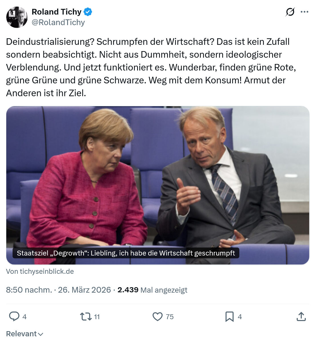 Roland Tichy: Deindustrialisierung…