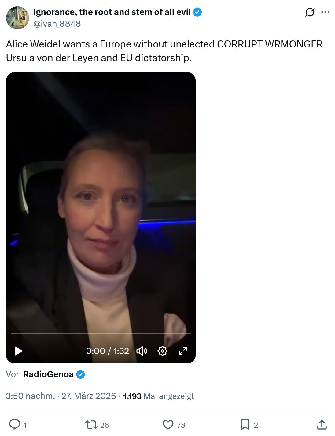 ivan Ignorance: Alice Weidel wants a Europe without unelected…