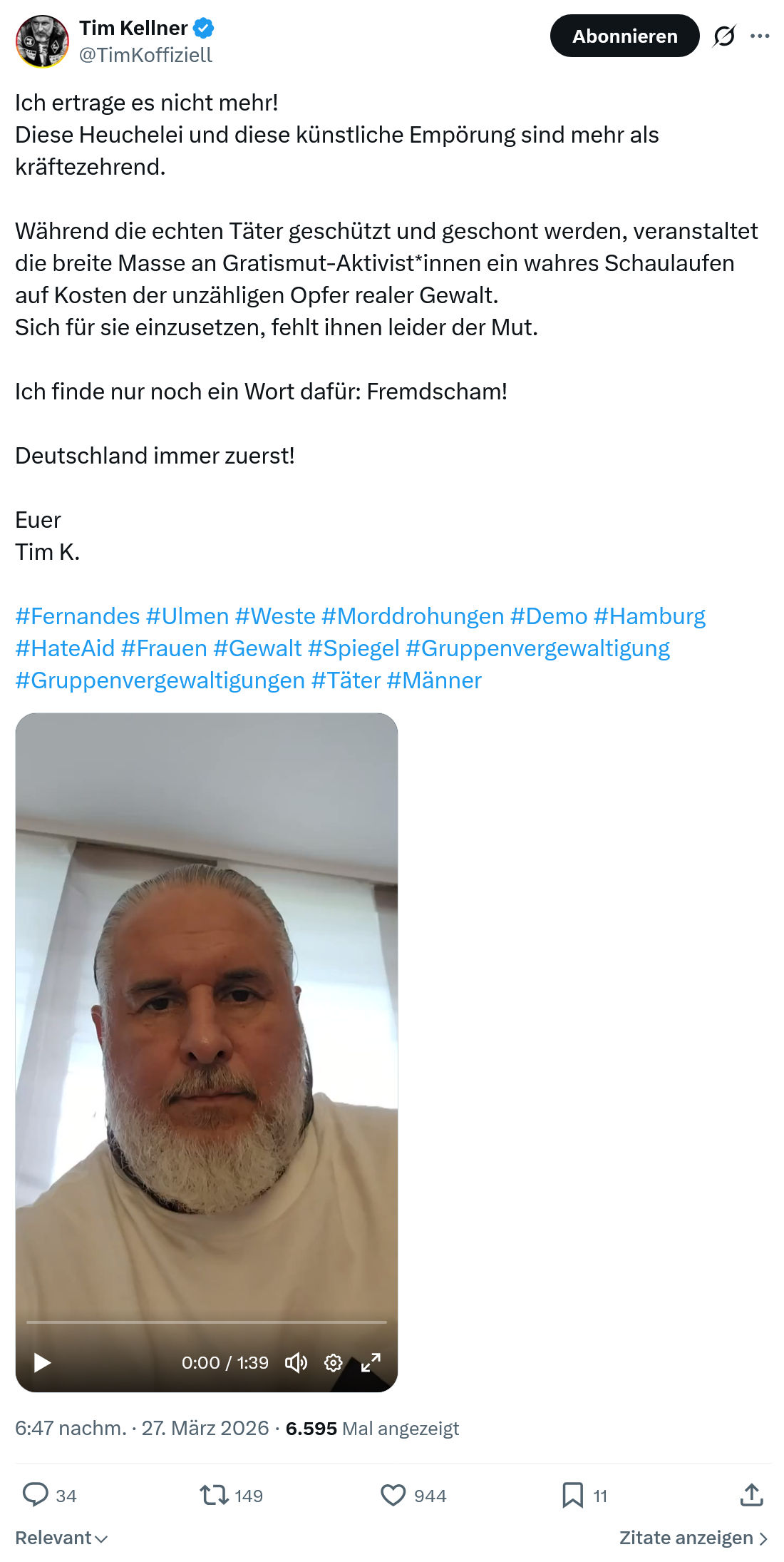 Tim Kellner: Ich ertrage es nicht mehr…