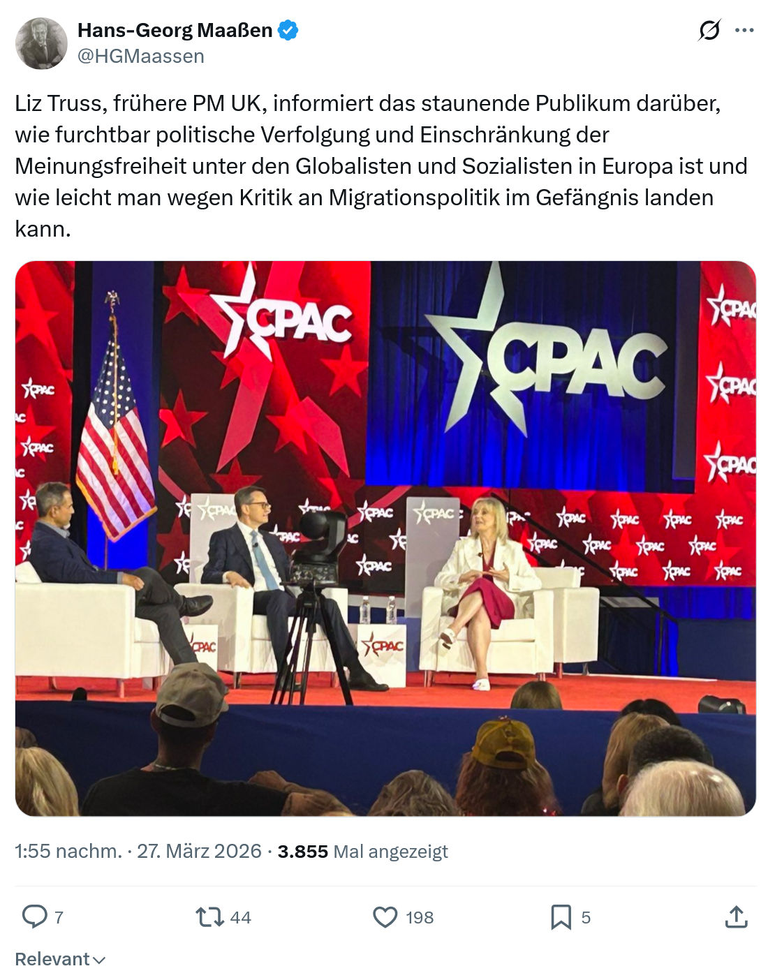 Hans-Georg Maaßen: Liz Truss, frühere PM UK…