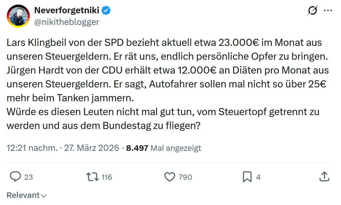 Neverforgetniki: Lars Klingbeil von der SPD bezieht aktuell etwa 23.000€…