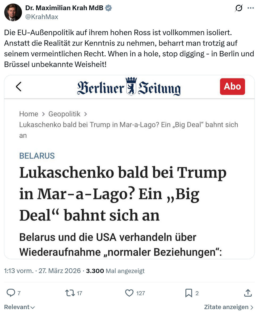 Maximilian Krah: Die EU-Außenpolitik auf ihrem hohen…