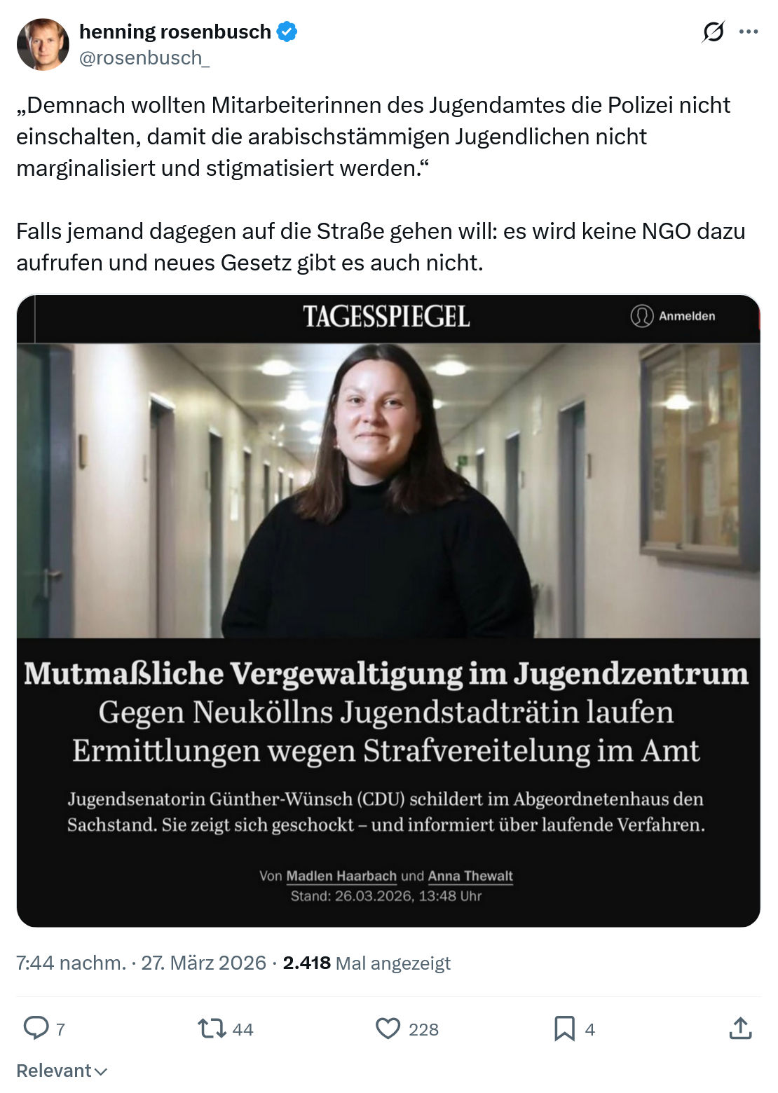 henning rosenbusch: Demnach wollten Mitarbeiterinnen des Jugendamtes die Polizei…