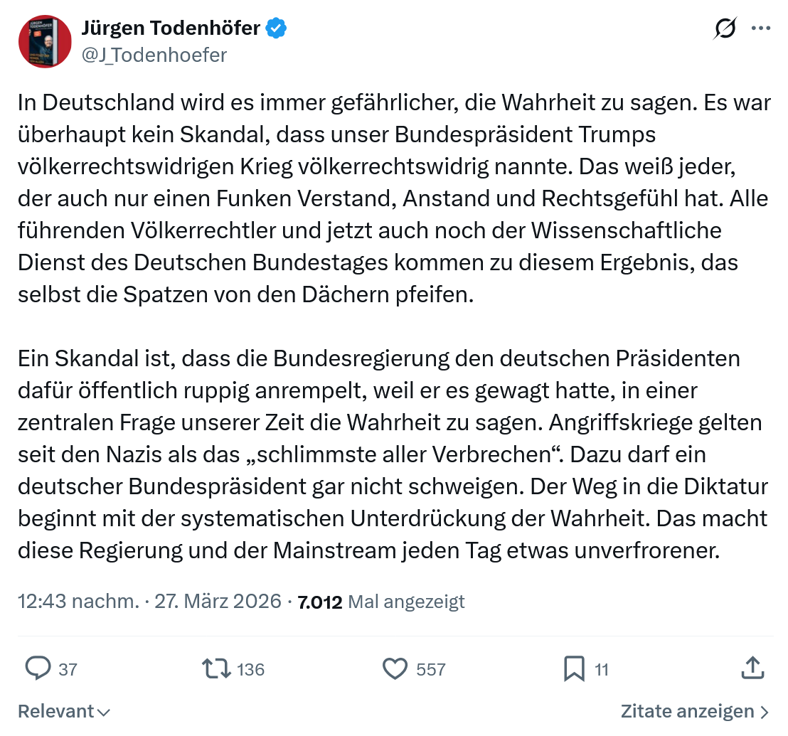 Jürgen Todenhöfer: In Deutschland wird es immer gefährlicher…