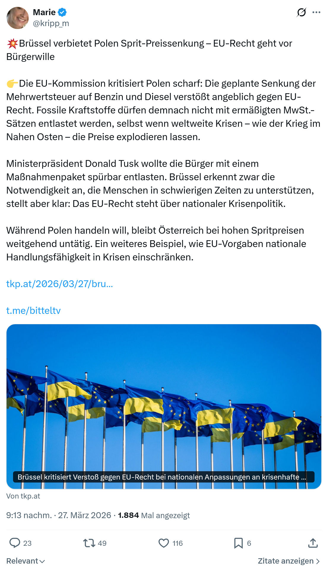 Marie kripp: Brüssel verbietet Polen Sprit-Preissenkung…