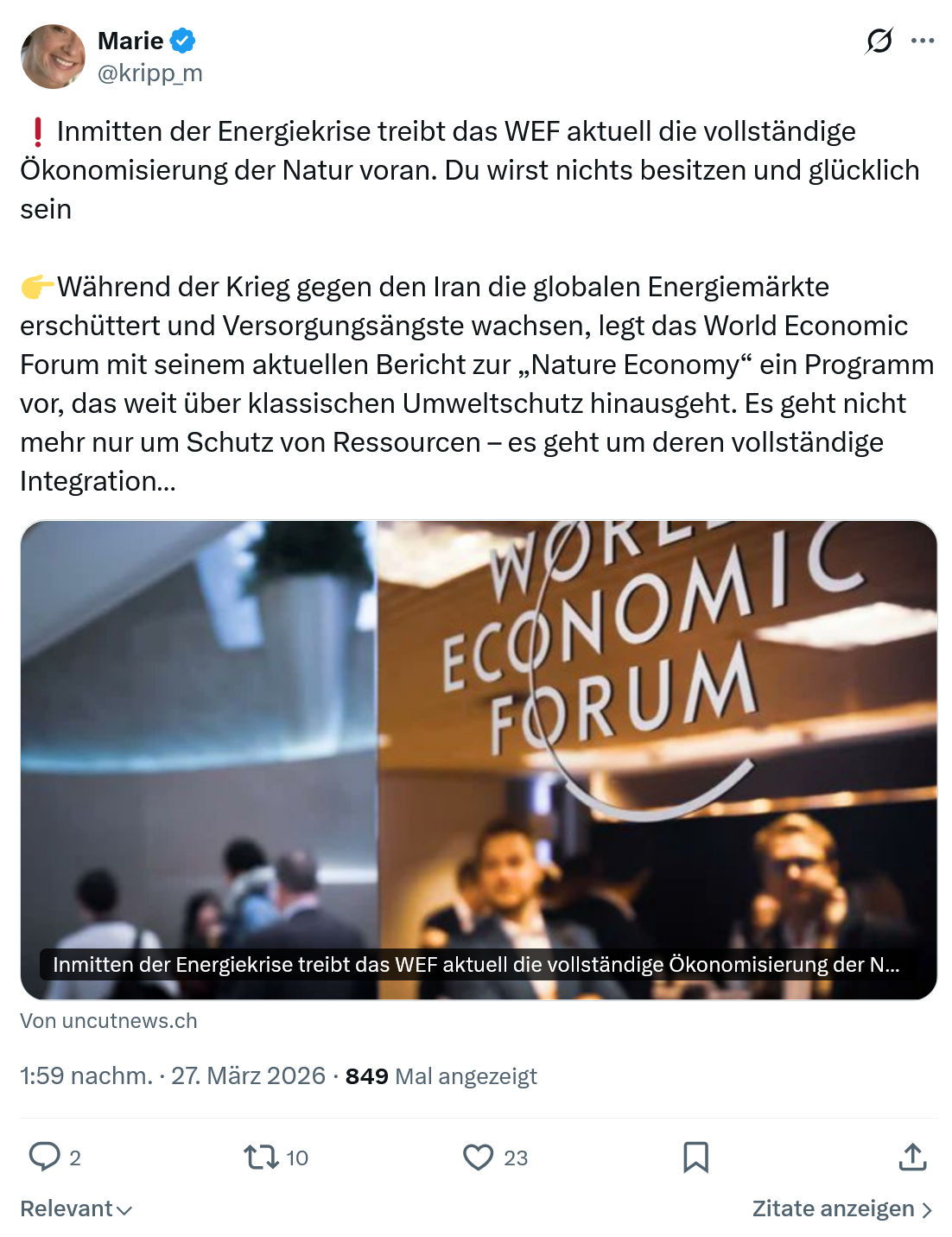 Marie kripp: Inmitten der Energiekrise treibt das WEF…