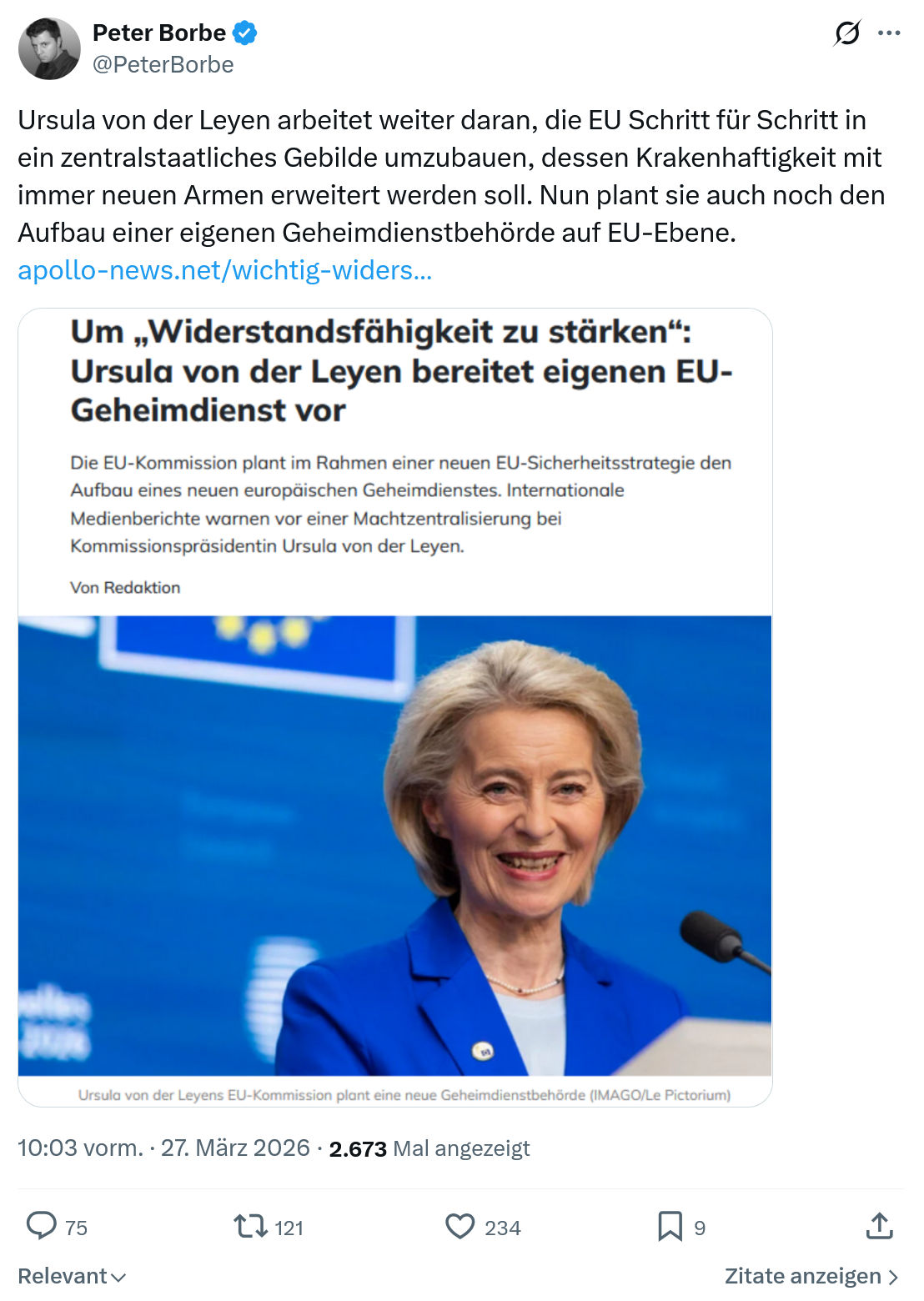 Peter Borbe: Ursula von der Leyen arbeitet weiter daran…