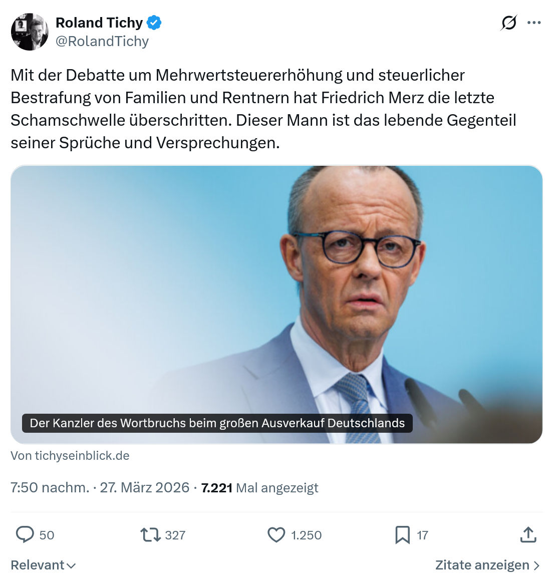Roland Tichy: Mit der Debatte um Mehrwertsteuererhöhung…