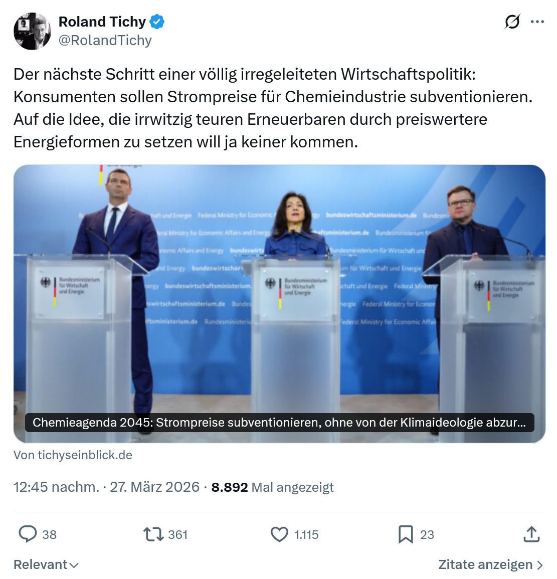 Roland Tichy: Der nächste Schritt einer völlig irregeleiteten Wirtschaftspolitik…