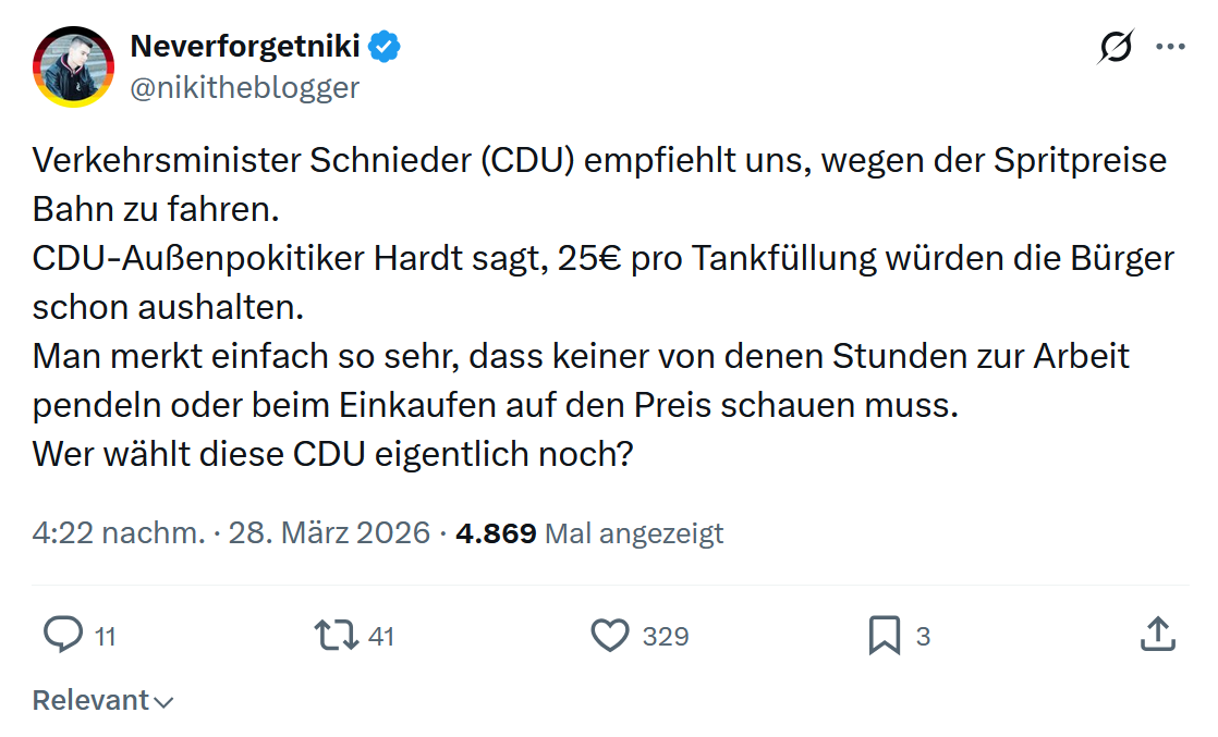 Neverforgetniki: Verkehrsminister Schnieder (CDU) empfiehlt uns…