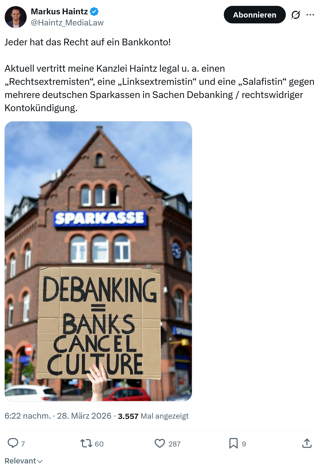 Markus Haintz: Jeder hat das Recht auf ein Bankkonto…