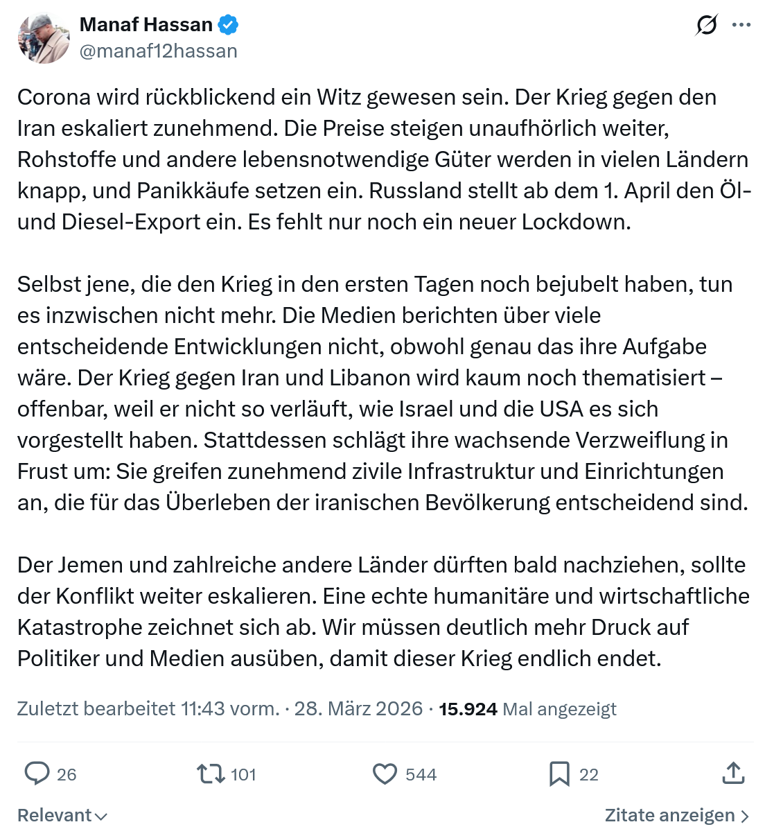 Manaf Hassan: Corona wird rückblickend ein Witz…