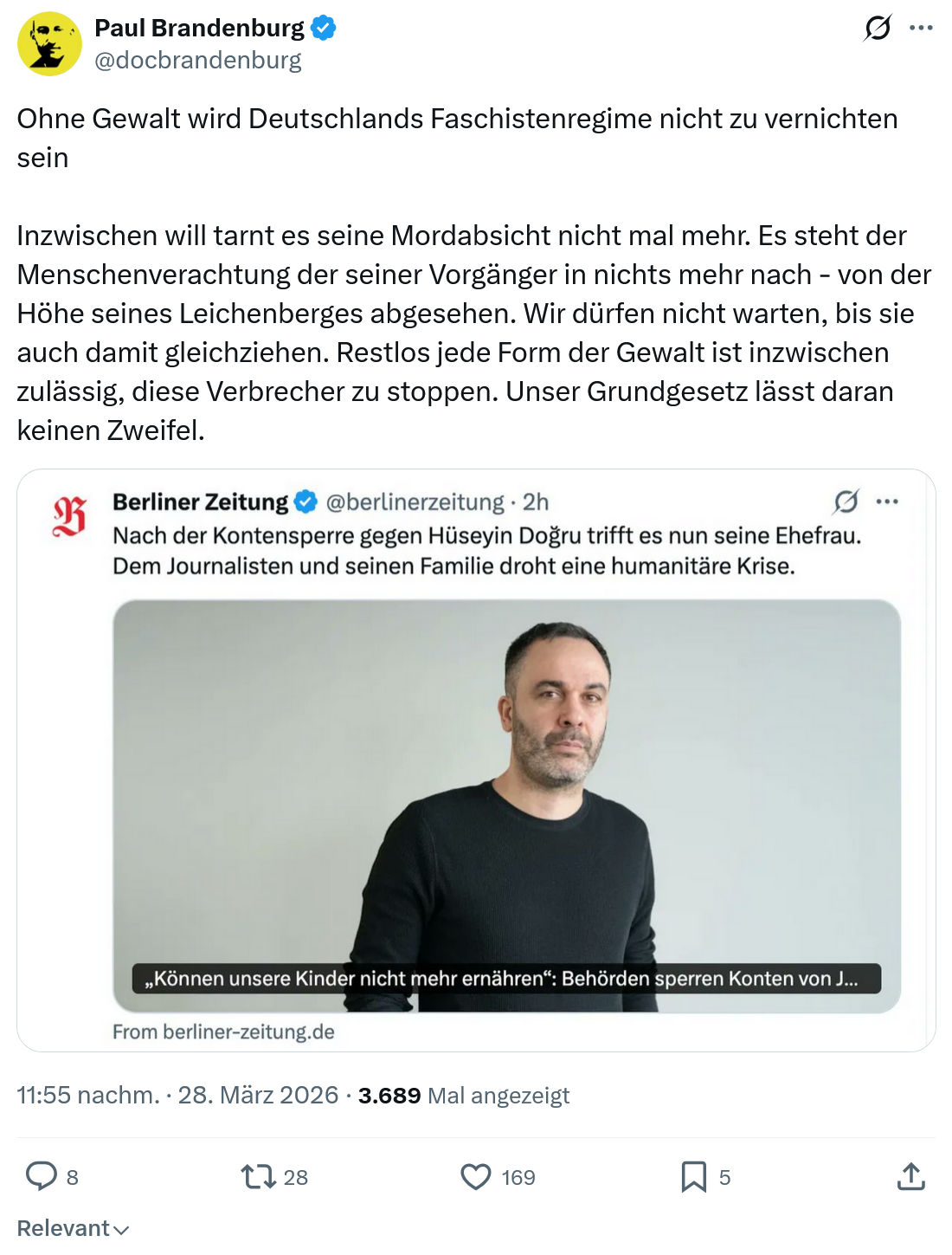 Paul Brandenburg: Ohne Gewalt wird Deutschlands Faschistenregime…