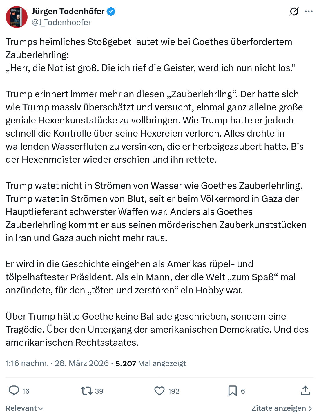 Jürgen Todenhöfer: Trumps heimliches Stoßgebet lautet…
