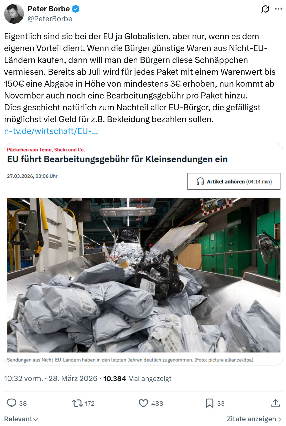 Peter Borbe: Eigentlich sind sie bei der EU ja Globalisten…