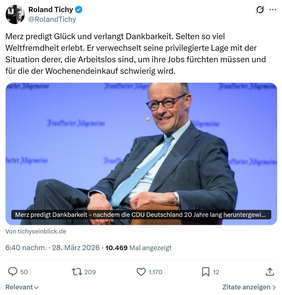 Roland Tichy: Merz predigt Glück und verlangt Dankbarkeit…