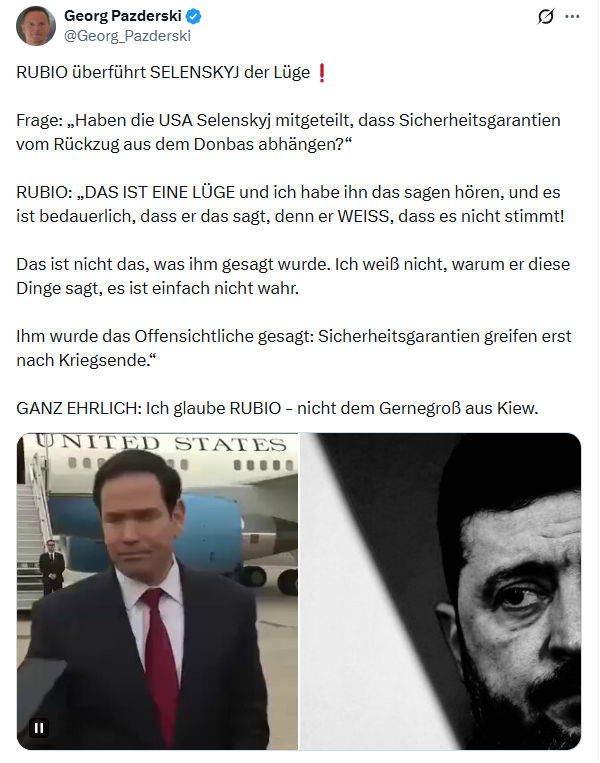 Georg Pazderski: RUBIO überführt SELENSKYJ der Lüge…