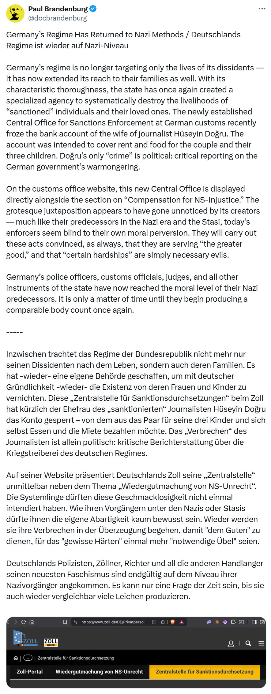 Paul Brandenburg: Germany’s Regime Has Returned to Nazi Methods…