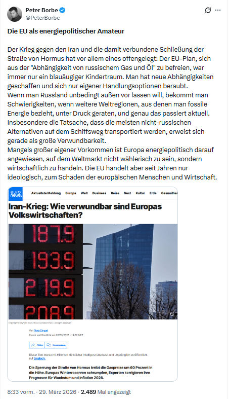 Peter Borbe: Die EU als energiepolitischer Amateur…