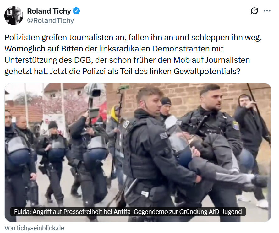 Roland Tichy: Polizisten greifen Journalisten an…