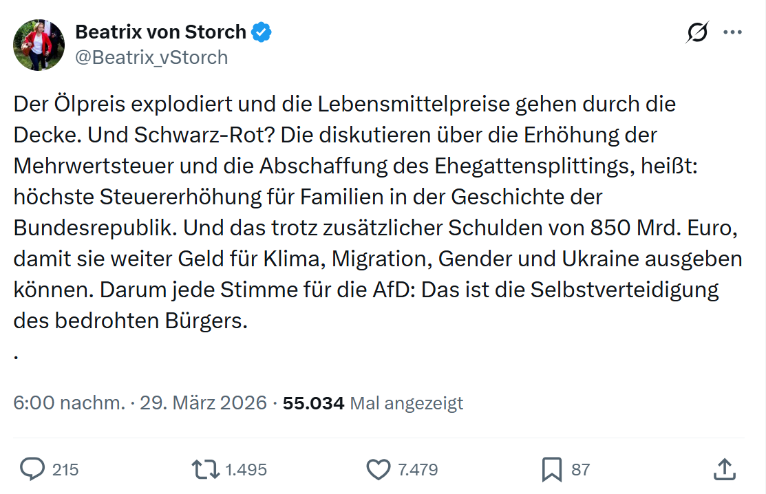 Beatrix von Storch: Der Ölpreis explodiert und die Lebensmittelpreise…