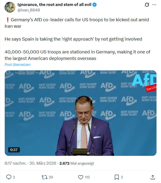 ivan Ignorance: Germany’s AfD co-leader calls for US…