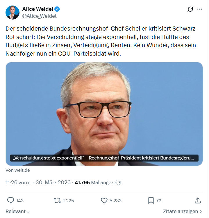 Alice Weidel: Der scheidende Bundesrechnungshof…