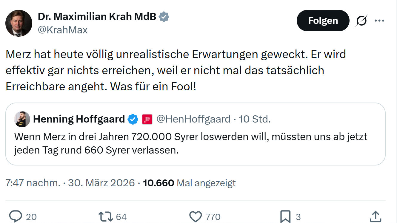 Maximilian Krah: Merz hat heute völlig unrealistische Erwartungen…