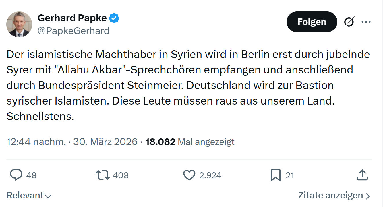 Gerhard Papke: Der islamistische Machthaber in Syrien…