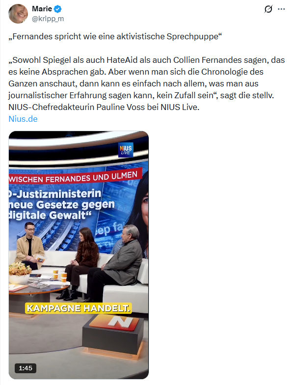 Marie kripp: „Fernandes spricht wie eine aktivistische Sprechpuppe“…