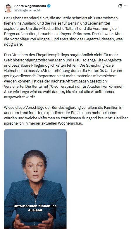Sahra Wagenknecht: Der Lebensstandard sinkt…