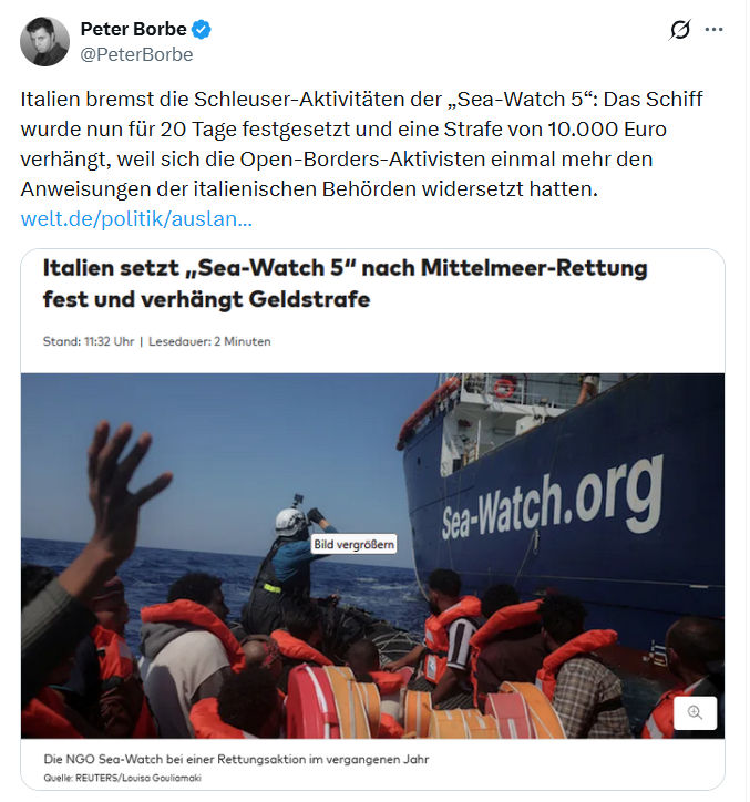 Peter Borbe: Italien bremst die Schleuser-Aktivitäten…