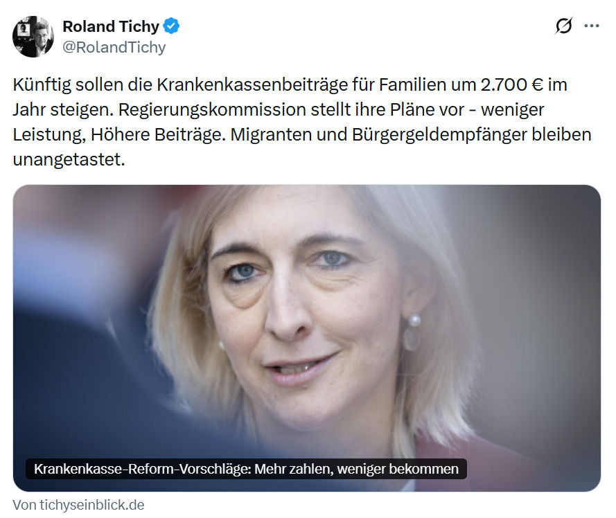Roland Tichy: Künftig sollen die Krankenkassenbeiträge für Familien…