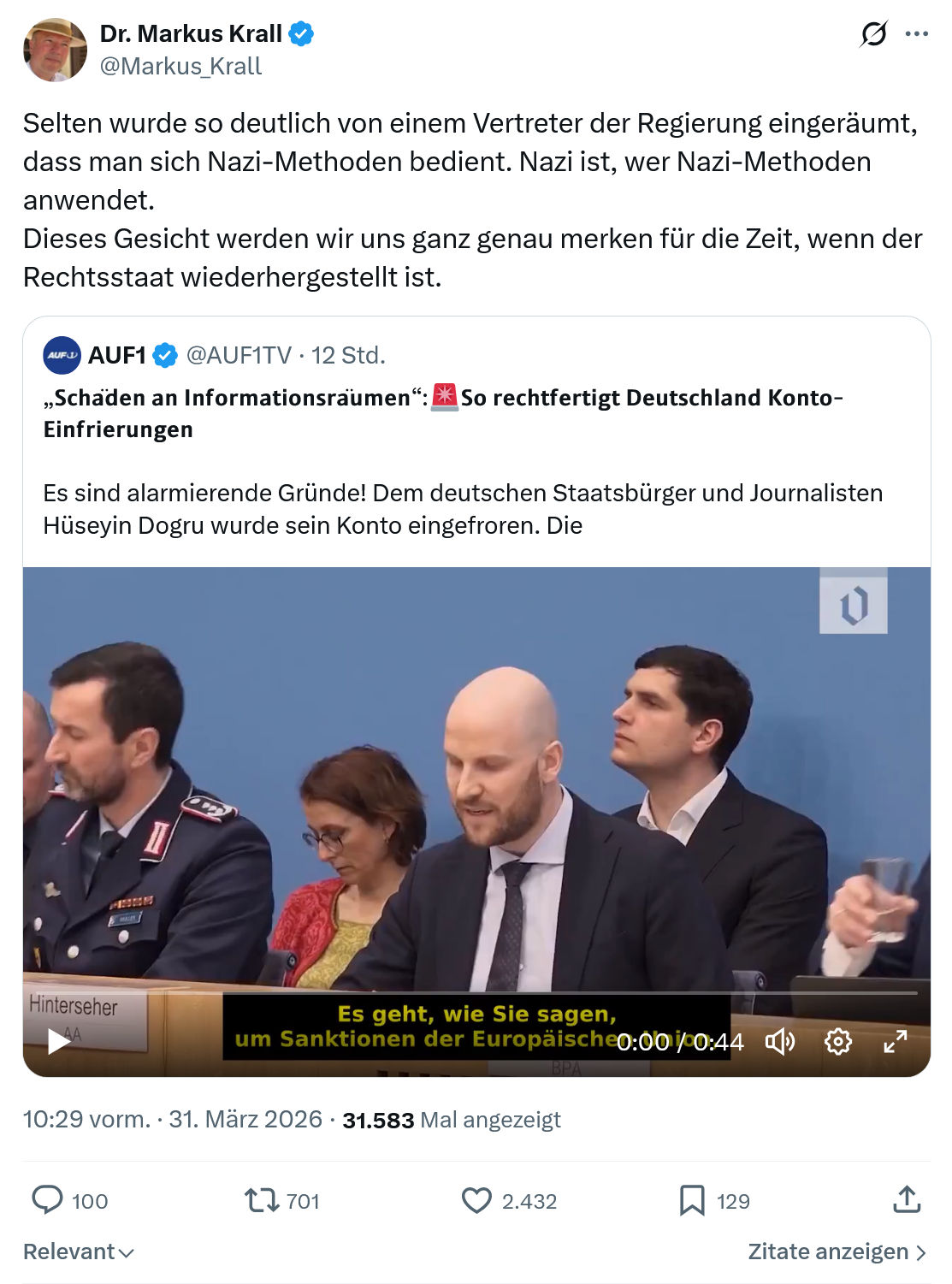 Markus Krall: Selten wurde so deutlich von einem Vertreter…