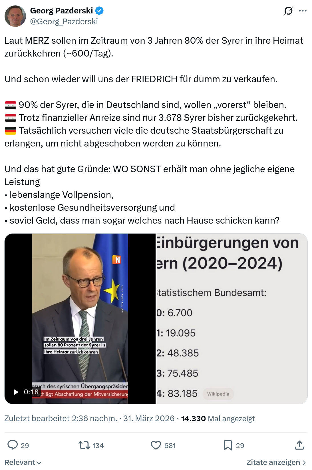 Georg Pazderski: Laut MERZ sollen im Zeitraum…