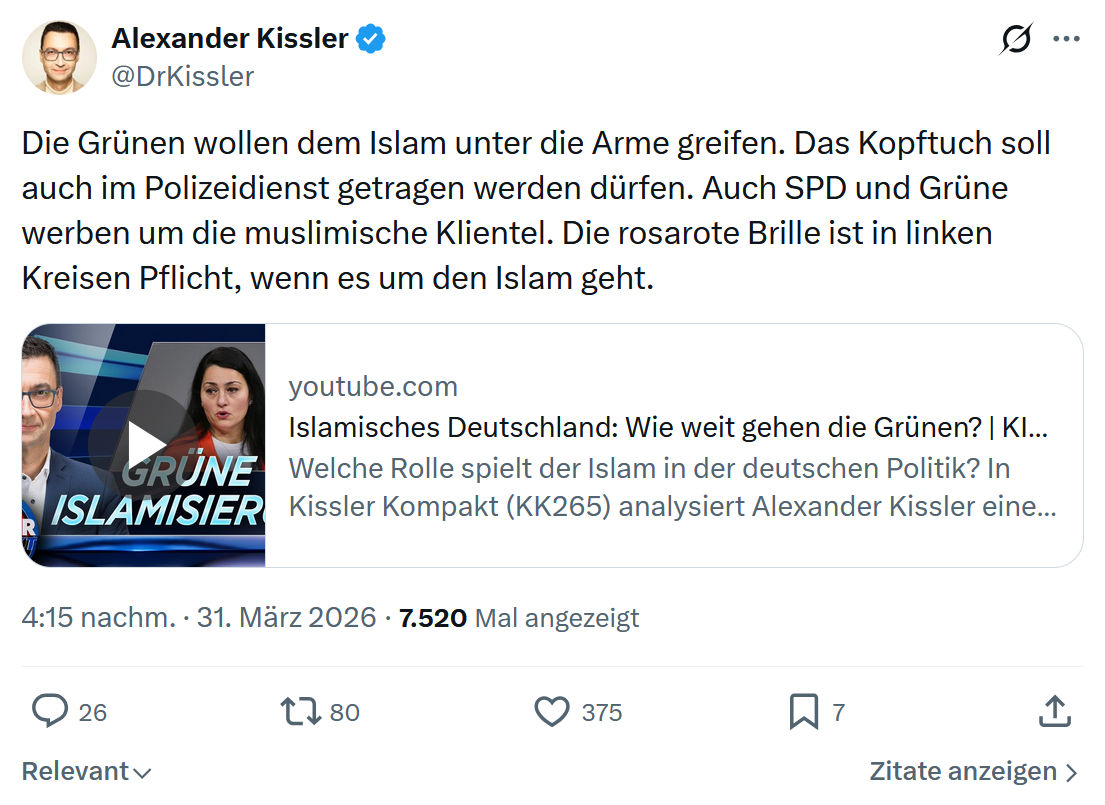 Alexander Kissler: Die Grünen wollen dem Islam…