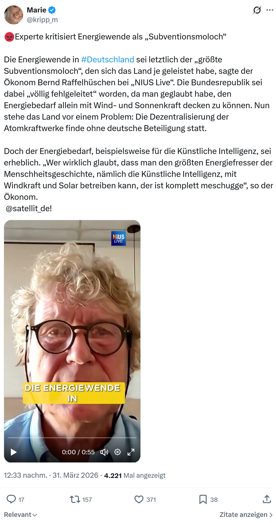 Marie kripp: Experte kritisiert Energiewende als „Subventionsmoloch“…