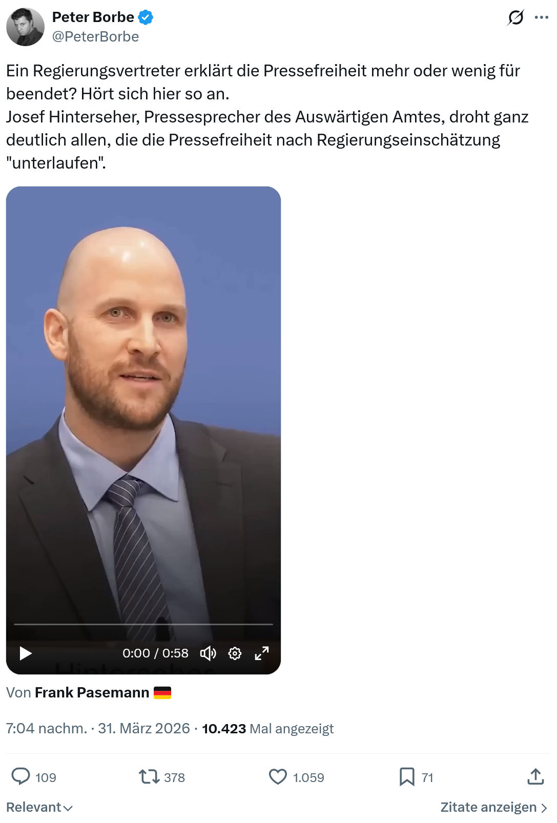 Peter Borbe: Ein Regierungsvertreter erklärt die Pressefreiheit…