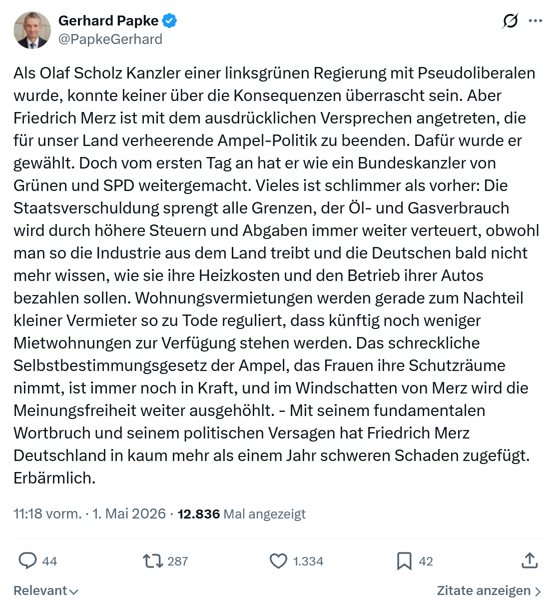 Gerhard Papke: Als Olaf Scholz Kanzler einer linksgrünen…