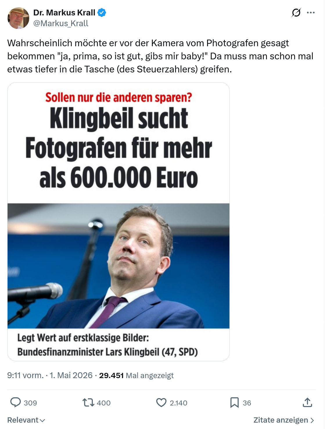 Markus Krall: Wahrscheinlich möchte er vor der Kamera…