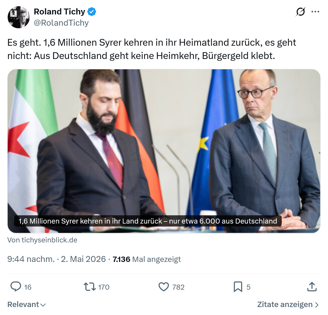 Roland Tichy: Es geht. 1,6 Millionen Syrer kehren…