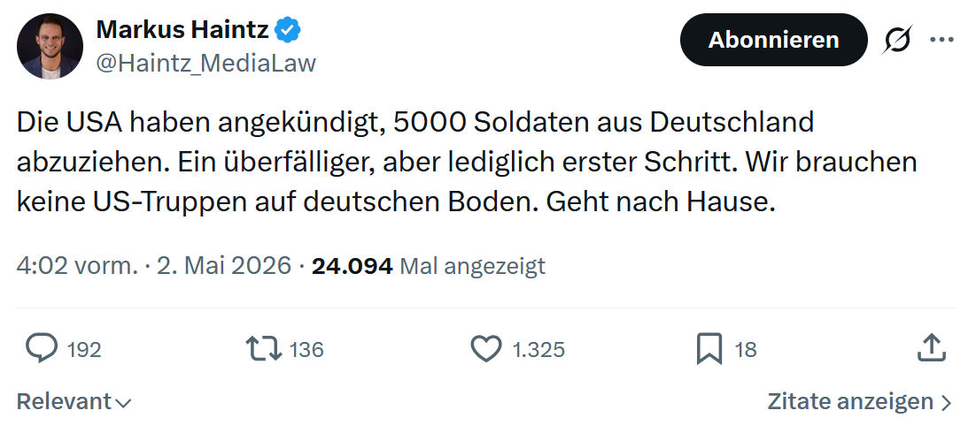 Markus Haintz: Die USA haben angekündigt…
