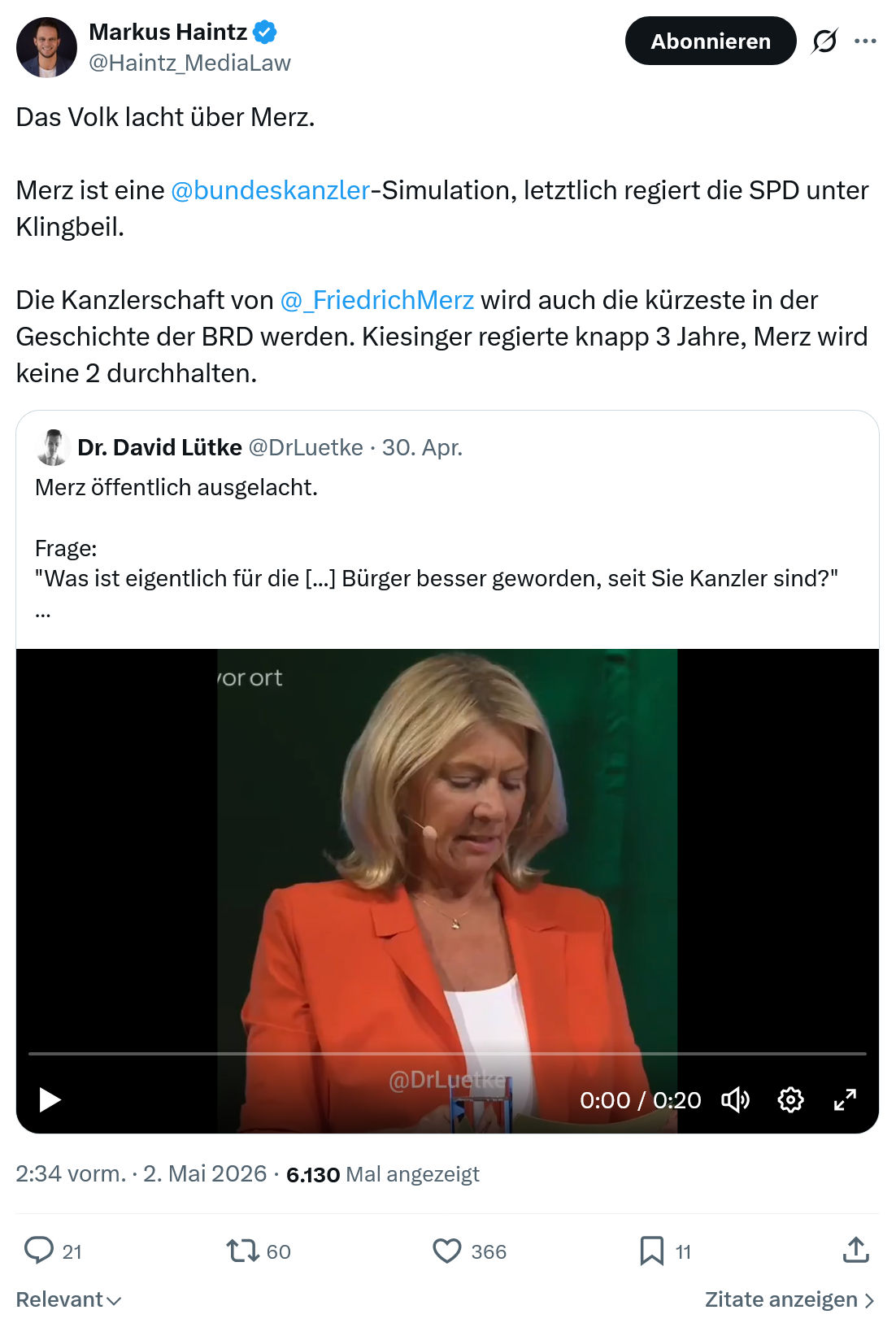Markus Haintz: Das Volk lacht über Merz…